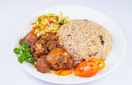 Brown Stew Chicken With Rice & Peas